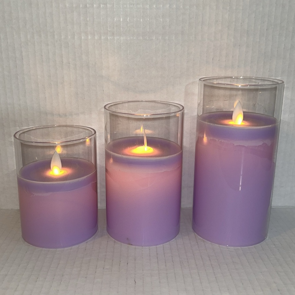 Lot of 3 Flameless LED Candles Purple Wax with Moving Wicks Battery Operated - Picture 4 of 7